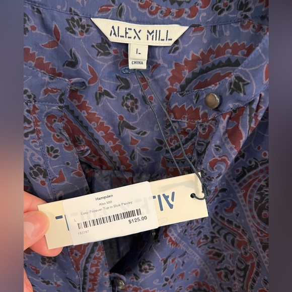 NEW Alex Mill Easy Popover Top Paisley Size L Blue Maroon oversized Shell Button - Picture 4 of 13